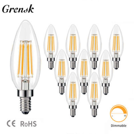RHG Ampoule LED à filament E14, culot E14, style bougie Edison vintage, 4 W, blanc chaud 2700 K, non dimmable, lot de 6.