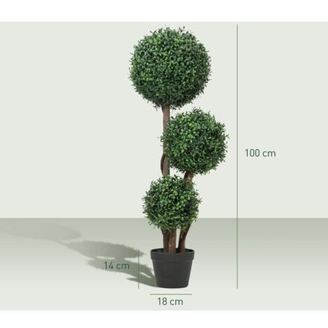 RHG Boule de Buis Artificielle 100 cm3 Branches Sphériques, Tige Bois, Pot InclusVert