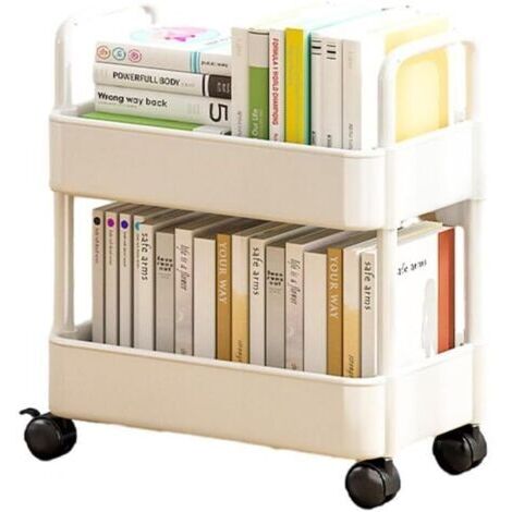 RHG Chariot de rangement à 2 niveaux, Chariot Organisateur Polyvalent avec roulettes, étagère de rangement pour cuisine, salle de bain, buanderie, bureau, blanc