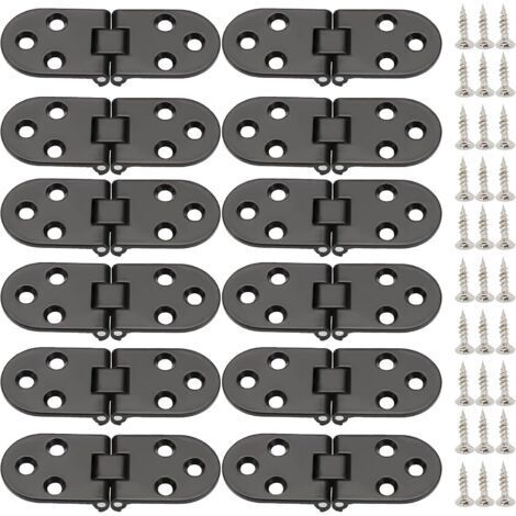 RHG Charniere Porte, 12 Pièces Charnière Pliante 180 Degrés,Charnière Invisible,Charnière plate,Flip Top Charnière avec vis, pour Table Pliante, Armoire, Caisse en Bois, Portes(Noir)