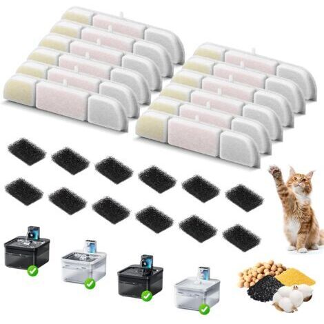 RHG DownyPaws Filtre Fontaine Eau Chat, 12 Filtres de Fontaine à Eau Remplacement, Charbon Actif Filtre