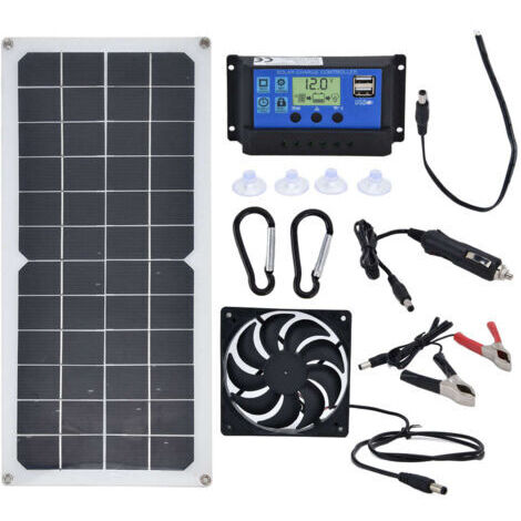 RHG Ensemble de panneaux solaires 10W avec ventilateur d'extraction de contrôleur 10A pour batterie de téléphone mobile de bateau de yacht de voiture