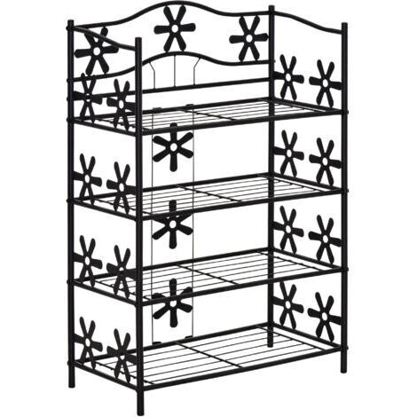RHG Étagère Métallique 4 Niveaux 59.5x30x92 cm - Rangement Gain de Place pour Chaussures ou Plantes - Noir