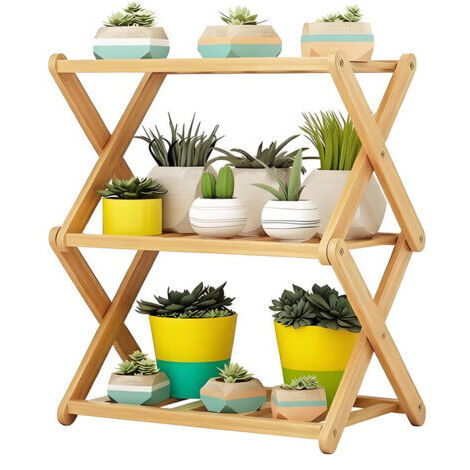 RHG Étagère pliable à 3 niveaux en bois pour pot de fleurs, support de rangement polyvalent pour la maison, le salon, le balcon, la terrasse,50cm