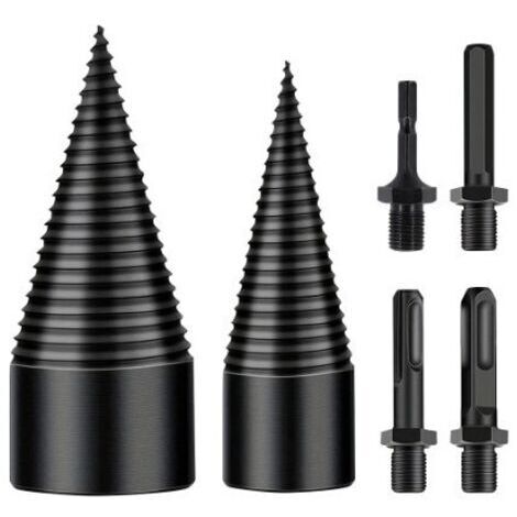 RHG Foret de Fendage de Bois, 32mm+42mm Fendeur de Buche, Foret Conique avec 4 Poignées, Foret À Bois pour Fendre du Bois, Fendeuse Bois Cône, Fendeuse à Bois Perceuse pour Perceuse Électrique