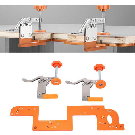 RHG Gabarit de rainurage pour poignée encastrée, outil de positionnement de rainure pour porte d'armoire avec pince fixe en acier inoxydable, fraise à roulement