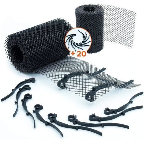 RHG Grillage pour gouttière 6m x 16cmLot de 2 rouleaux avec 20 crochetsProtection contre feuilles et débrisInstallation facile