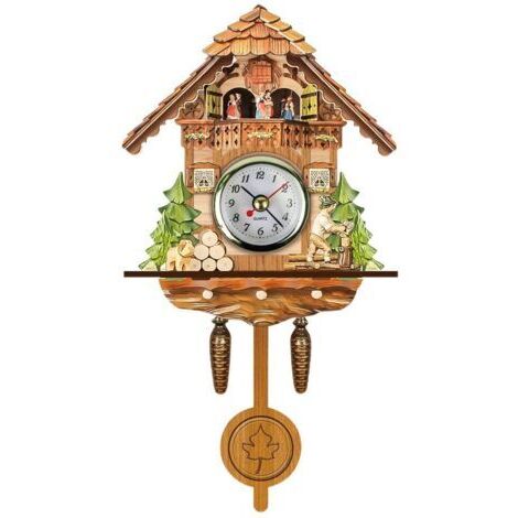 RHG Horloge à coucou Antique en bois, nichoir mural, décoration de maison suspendue, pendule à cloche pivotante automatique