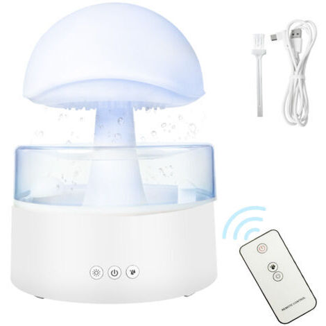 RHG Humidificateur à champignon, 7 couleurs de lumière nocturne, 500ml Cool Mist Ultrasonic Aromatherapy Essential Oil Diffuser avec télécommande, Rain Cloud Water Drip pour la chambre à coucher e