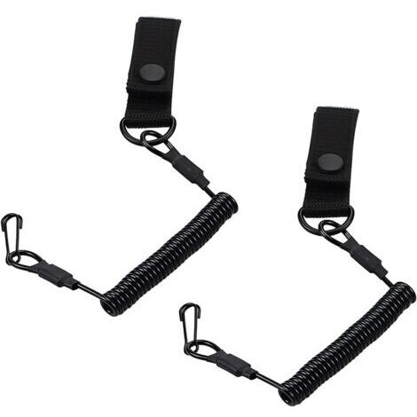 RHG Ineasicer 2 Pièces Longes Tactiques Noires avec Cordon de Sécurité Elastique et Mousqueton à Spirale,Réutilisable,Convient pour Les Outils d'escalade, Pêche,  Camping