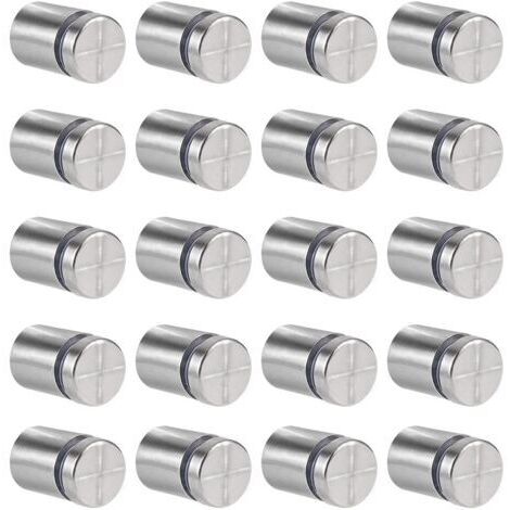 RHG Ineasicer 20 Pcs Entretoise de Verre,19 x 25mm Vis d'écartement,Support Mural en Acier Inoxydable pour Clous Publicitaires,pour Plaques et Présentoirs de Signe (Argent)