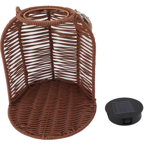 RHG Jardinière suspendue avec lumière solaire LED, panier en rotin PC étanche, lanterne suspendue pour jardin et terrasse, marron foncé