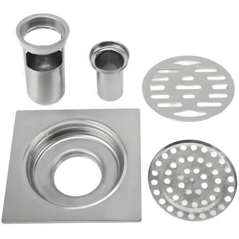 RHG Kit de Drain de Douche Carré 4,3 pouces en Acier Inoxydable Anti-colmatage Drain de Sol sans Odeur pour Tuyau de 50 mm 75 mm Salle de Bain Blanchisserie, Siphonnette grille/cadre inox, Drain d