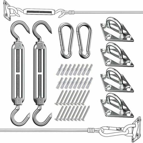 RHG Kit de Fixation pour Voile d'Ombrage - 304 Inoxydable Voile d'Ombrage, Kit de fixation Voile d'ombrage pour Triangle, Carré & Rectangle, Heavy Duty antirouille Soleil Voile D'ombrage Kit de Fixati