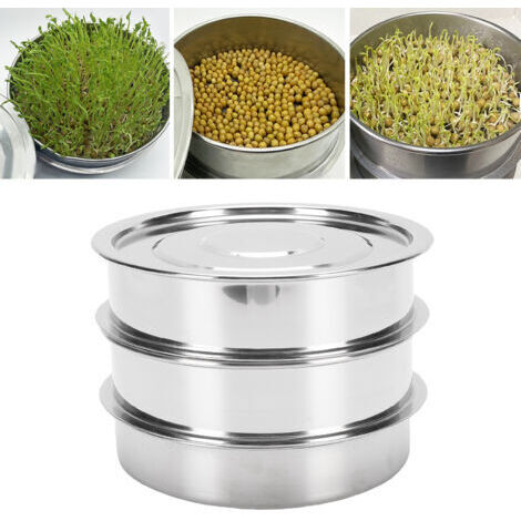 RHG Kit de germination en acier inoxydable - Plateau de culture à 4 niveaux pour micro-pousses (17 cm de diamètre), empilable, avec maille ajourée, idéal pour les haricots, brocolis, luzerne et jeunes