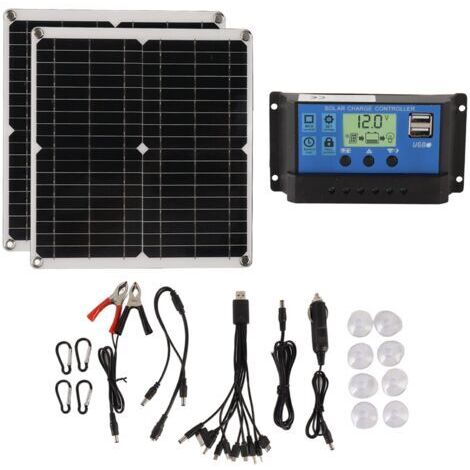 RHG Kit de panneaux solaires 50W, 60A, contrôleur de Charge solaire, ensemble avec 2 sorties USB, pour Camping-Car, panne d'électricité