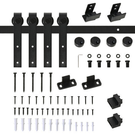 RHG Kit Porte Coulissante Double 200 cm - Rail et Accessoires - Acier au Carbone Noir