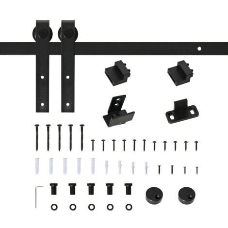 RHG Kit Porte Coulissante Simple 200 cm - Pour Intérieurs Modernes - Acier au Carbone Noir