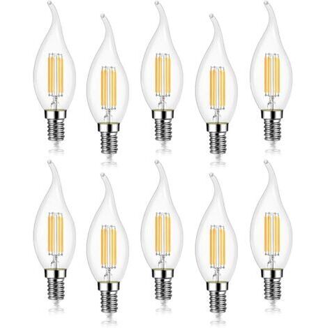 RHG Lot de 10 4W Ampoule de Filament LED E14 Flamme Bougie 2700K Blanc Chaud, Non-Dimmable, Angle de Faisceau 360°