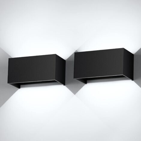 RHG Lot de 2 Applique Murale d'Intérieur Extérieur 24W - Blanc Froid 6000K, IP65 Étanche - Angle de Faisceau Haut Bas Réglable, Design Moderne,  Noir