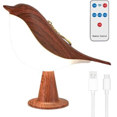 RHG Lot de 2 Lampe de Chevet et Bureau Sans Fil en Forme d'Oiseau - 3 Températures de Couleur à Commande Tactile, avec Diffuseur d'Aromathérapie et Télécommande, Couleur érable