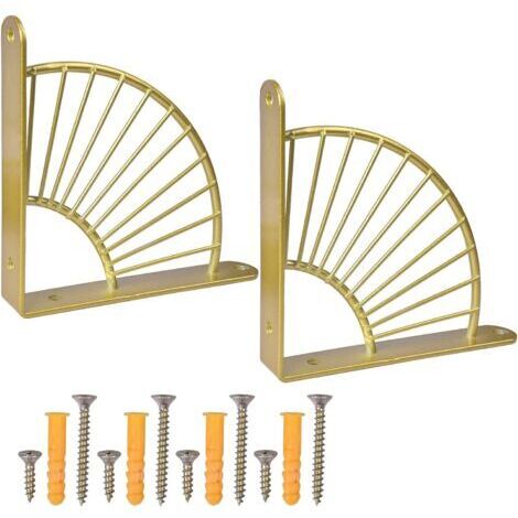 RHG Lot de 2 supports d'étagère murale, support de console en acier inoxydable de 20 cm, support d'étagère en métal, support triangulaire flottant, pour cuisine, chambre, bureau, doré