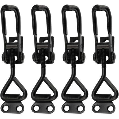 RHG Lot de 4 Loquet à Bascule en Fer Noir, Fermeture à Levier en Métal,Pince à Bascule Réglable pour Boîtes,Coffres,Armoires et Portes,Loquet à bascule en Métal