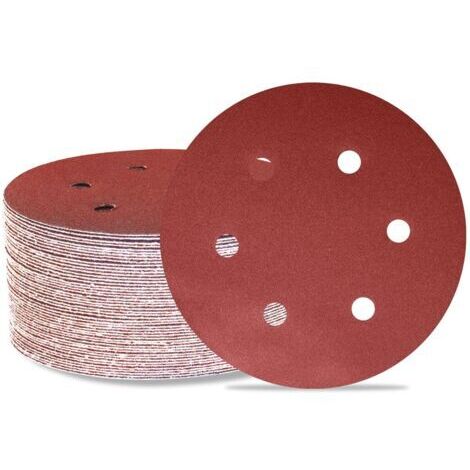 RHG Lot de 50 disques de ponçage 150 mm 6 trous Grain 120 Papier abrasif Orbital aléatoire pour travail du bois, automobile, métal