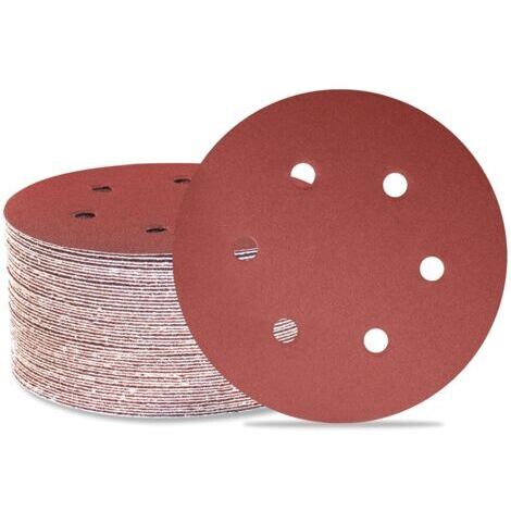 RHG Lot de 50 disques de ponçage 150 mm 6 trous Grain 180 Papier abrasif Orbital aléatoire pour travail du bois, automobile, métal