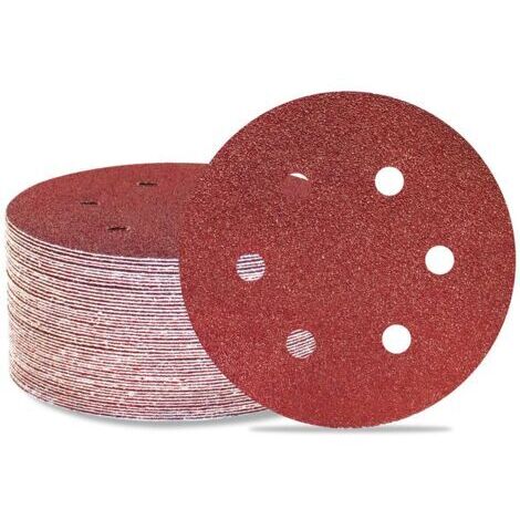 RHG Lot de 50 disques de ponçage 150 mm 6 trous Grain 80 Papier abrasif Orbital aléatoire pour travail du bois, automobile, métal
