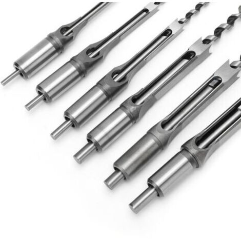 RHG Lot de 6 Forets à Trou Carré, Bédanes Creux en Acier Outils de Menuiserie Set pour Scie Cloche Carrée Forets à Bois Trou Carré Foret Trou de Perçage Mortaiser Burin