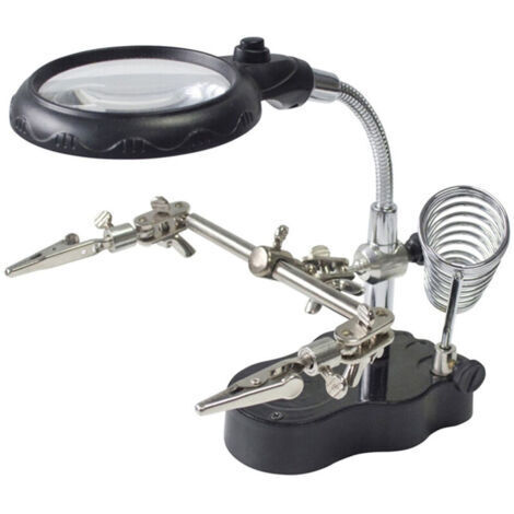 RHG Loupe LED avec lumière sur support, bras de serrage pour la fabrication de bijoux, noir