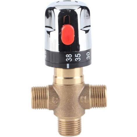 RHG Mélangeur Thermostatique,  laiton massif à 3 voies Robinet de réglage de la température pour système de douche pour lavabo Cuisine Salle de bain Toilette G1/2 35-45℃ 15mm