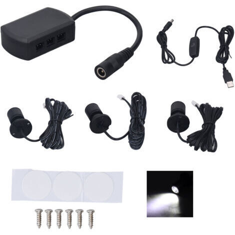 RHG Mini LED Spot Lights 5V USB Vitrine Lumière d'affichage 1 à 3 Lumière de petit meuble dimmable blanc clair noir