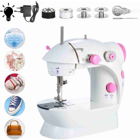 RHG Mini machine à coudre 2 vitesses ajustables, Machine à coudre électrique portable pour la maison avec lumière LED
