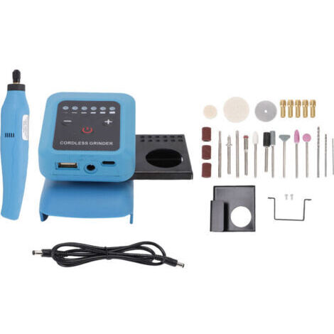 RHG Mini meuleuse sans fil 6000-18000 tr/min, 6 vitesses, machine de meulage et de sculpture électrique portative avec sortie USB Type C, établi et support