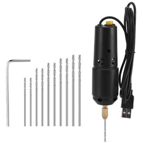 RHG Mini perceuse électrique à résine avec 10 forets pour bijoux DIY Produits en aluminium Fabrication de porte-clés en bois Moules de coulée en résine Noir