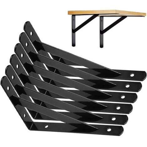 RHG Paquet de 6 supports muraux, trépied robuste, equerre etagere murale,support d'étagère à 90 degrés, 150 x 95 mm (noir)
