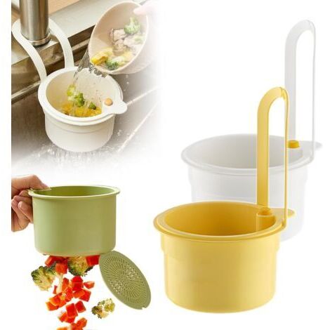 RHG Passoire Évier Suspendue ,Autonettoyante, Vidange Rapide, Maille Fine - Filtre Déchets & Légumes pour Robinet de Cuisine(Weiß+Gelb)