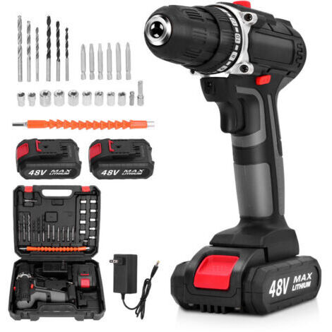 RHG Perceuse Visseuse Sans Fil 21V, Visseuse Devisseuse avec 2 Batteries 2.0Ah, 42Nm Percussion, 18 Réglages de Couple, 25 Accessoires, 2 Vitesses