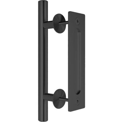 RHG Poignée de porte noire de 30 cm / 12 pouces pour Porte coulissante de grange - Poignée de porte en bois de grange coulissante noire Poignée de porte Poignée affleurante