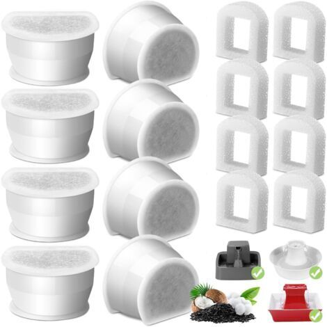 RHG Préfiltres en Mousse et Filtre à Carbone Compatible avec PetSafe Drinkwell Fountain Avalon,Sedone,2 Gallon et 1Gallo pour Fontaine à Eau Chat Chien (Lot de 16)