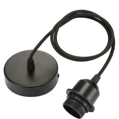 RHG suspension E27 avec anneau à vis, câble tissu réglable 100cm, suspension compatible avec abat-jour, douille idéale pour suspension de cuisine, noir