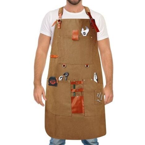 RHG Tablier de Soudeur，8 Poches, Tablier de Cuisine Tablier de Barbecue pour Hommes Et Femmes, Bretelles Croisées Réglables pour Coiffeur Menuisier