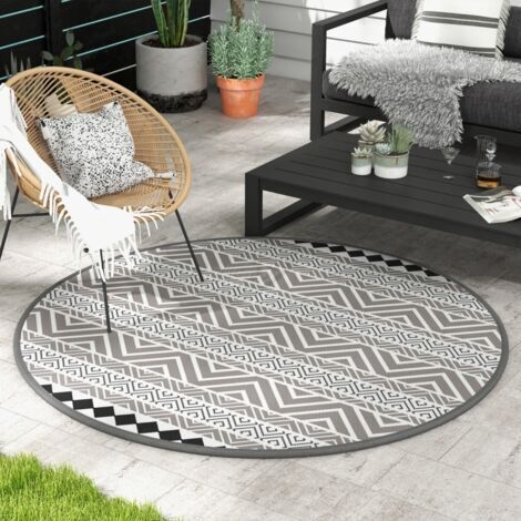 RHG Tapis d’Extérieur RondØ 180 cmRéversible, avec Bordure et Sac de Transport ImperméableTerrasse/BalconAnthracite