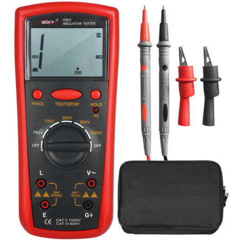 RHG Testeur d'isolement numérique portable 0,1 MΩ-2000 MΩ, sélection automatique de la gamme, haute précision, écran LCD