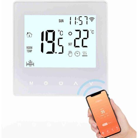 RHG Thermostat intelligent, Tuya APP White Backlight, 3A Waterpick WiFi Smart Touch Temperature Control Panel Air Conditioner Floor Thermostat Switch