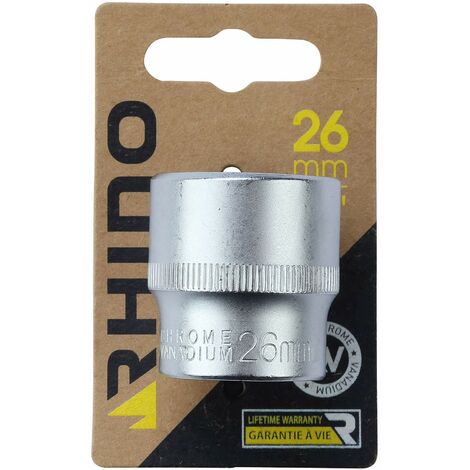 RHINO 9182 esagonale, 26 mm, set bussola esagonale, corta, metrica, 6 punte, diametro 26 mm, quadro di allenamento 1/2", alta qualità (cromo vanadio)