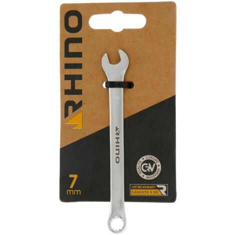 RHINO - Chiave combinata 7 mm, chiave di serraggio, chiave ad anello e chiave a forcella combinata, diametro 7 mm, alta qualità, realizzata in acciaio cromato vanadio
