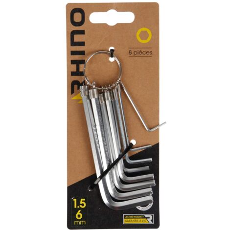 Rhino - Chiavi a brugola - Set di 8 chiavi esagonali, set di 8 chiavi a brugola - Diametro 1,5-6 mm - Realizzato in acciaio (cromo vanadio) - Garanzia a vita - Diverse misure disponibili